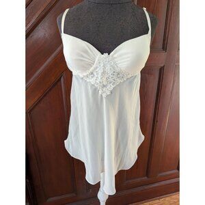 White Cinema Womens Lingerie Babydoll Nightie With Lace & Bead Detail Size L